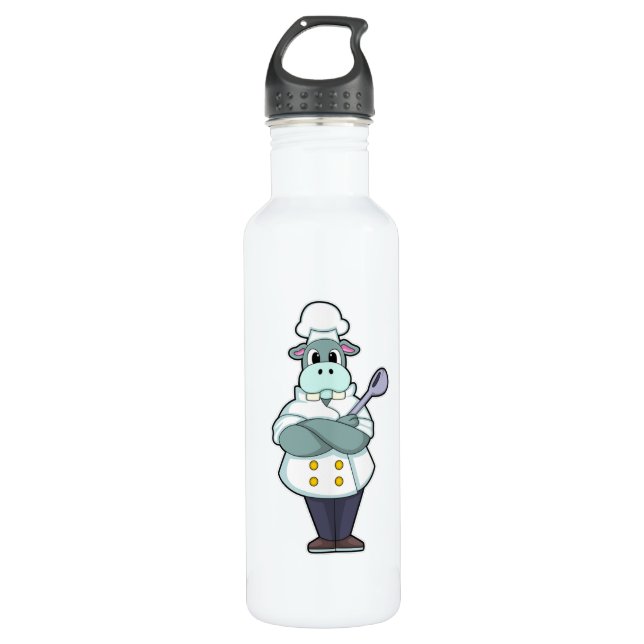 Hippo as Cook with Wooden spoon & Cooking apron 710 Ml Water Bottle (Front)