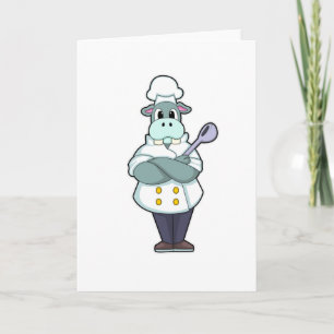 Hippo as Cook with Wooden spoon & Cooking apron Card