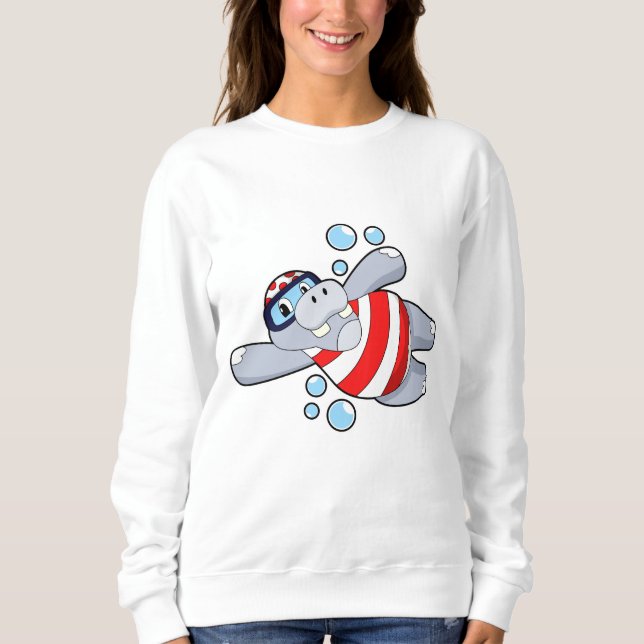 Hippo as Diver with Swimming goggles Sweatshirt (Front)