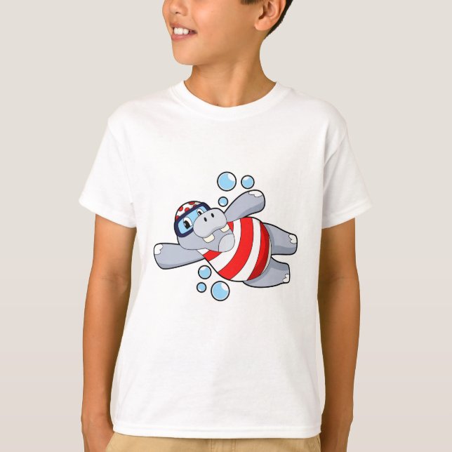 Hippo as Diver with Swimming goggles T-Shirt (Front)
