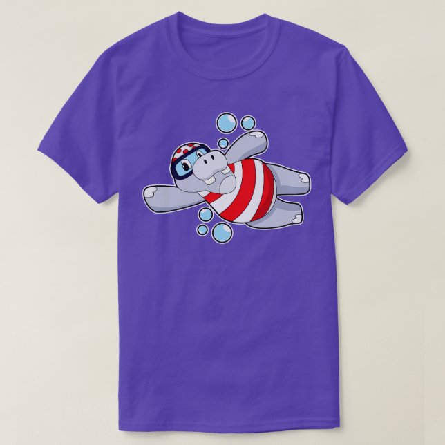 Hippo As Diver With Swimming Goggles  T-Shirt (Design Front)