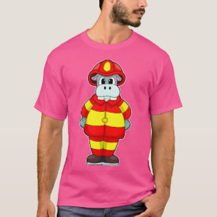Hippo as Firefighter at Fire department with Hat T-Shirt