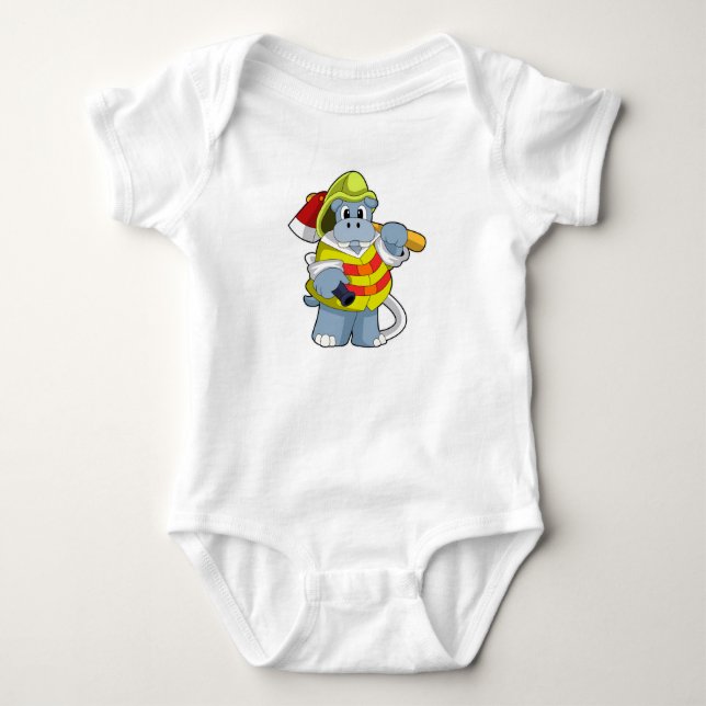 Hippo as Firefighter with Ax Baby Bodysuit (Front)
