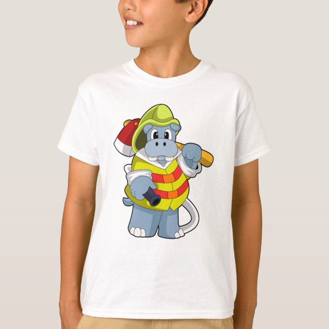 Hippo as Firefighter with Ax T-Shirt (Front)