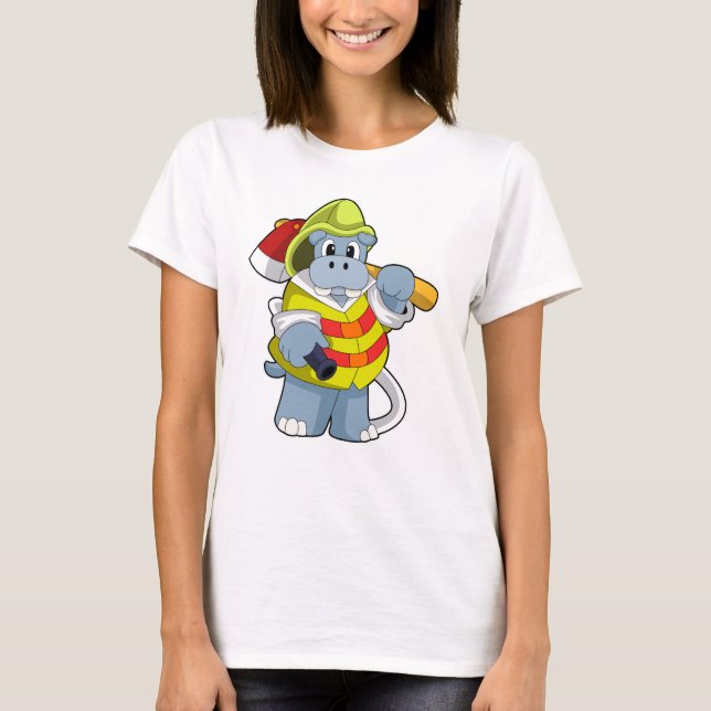 Hippo as Firefighter with Ax T-Shirt (Front)
