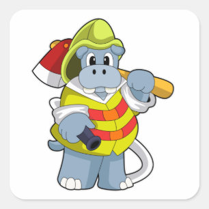Hippo as Firefighter with Axe Square Sticker