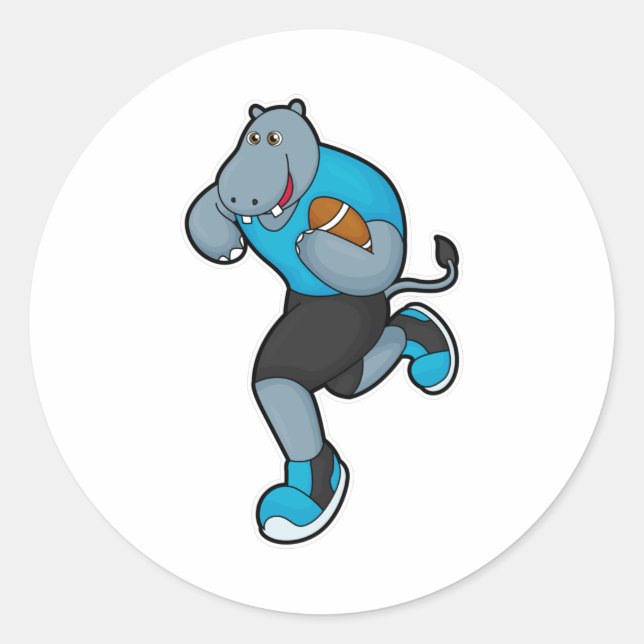 Hippo as Football player with Football Classic Round Sticker (Front)