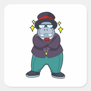 Hippo as Groom with Suit.PNG Square Sticker