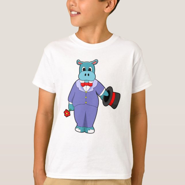 Hippo as Groom with Suit & Rose T-Shirt (Front)
