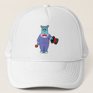 Hippo as Groom with Suit & Rose Trucker Hat