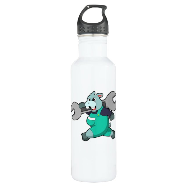 Hippo as Mechanic with Wrench 710 Ml Water Bottle (Front)