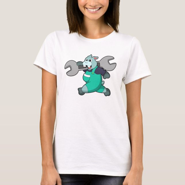 Hippo as Mechanic with Wrench T-Shirt (Front)