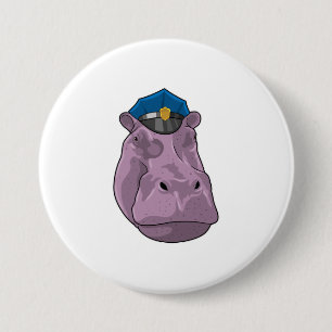 Hippo as Police officer Police 7.5 Cm Round Badge