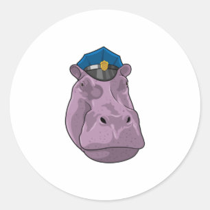 Hippo as Police officer Police Classic Round Sticker