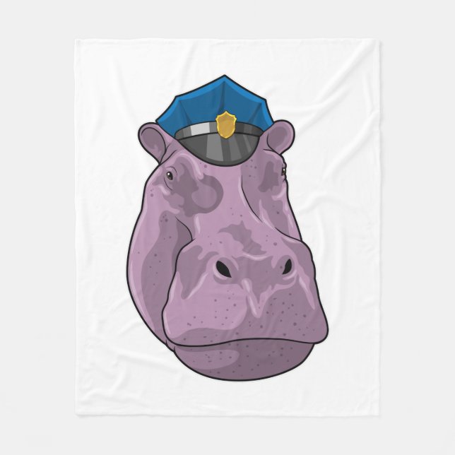 Hippo as Police officer Police Fleece Blanket (Front)