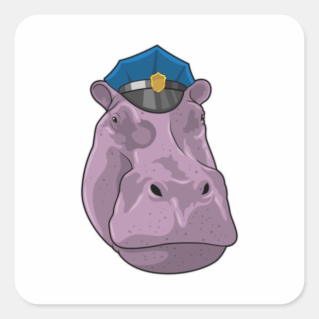 Hippo as Police officer Police Square Sticker (Front)