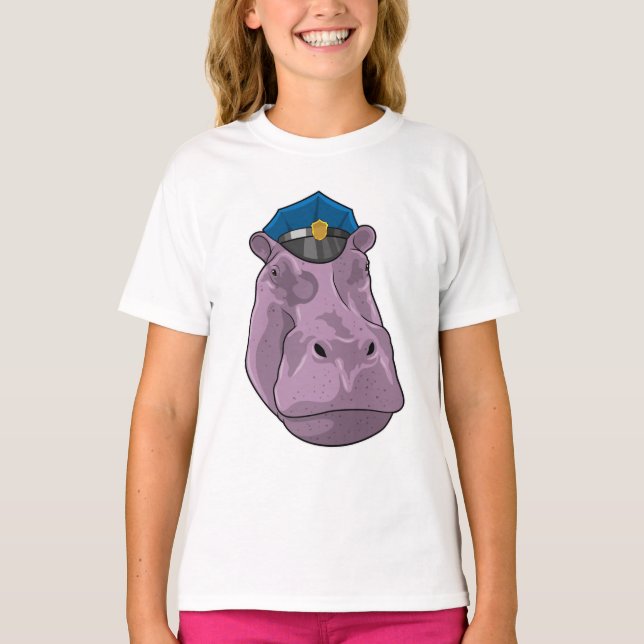 Hippo as Police officer Police T-Shirt (Front)