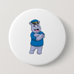 Hippo as Police officer with Police hat 7.5 Cm Round Badge