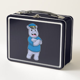 Hippo as Police officer with Police hat Metal Lunch Box