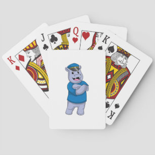 Hippo as Police officer with Police hat Playing Cards