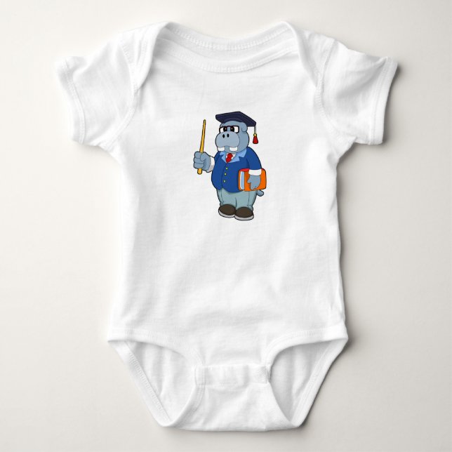 Hippo as Professor with Book Baby Bodysuit (Front)