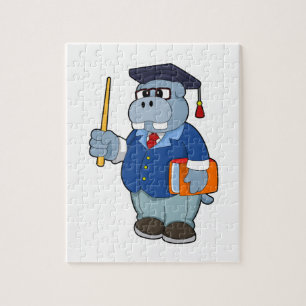 Hippo as Professor with Book Jigsaw Puzzle