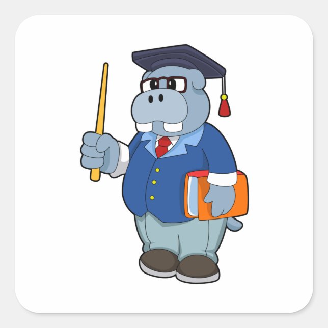Hippo as Professor with Book Square Sticker (Front)