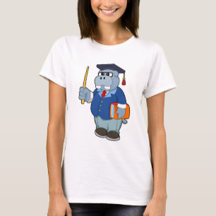 Hippo as Professor with Book T-Shirt