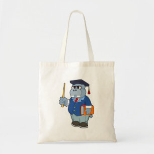 Hippo as Professor with Book Tote Bag