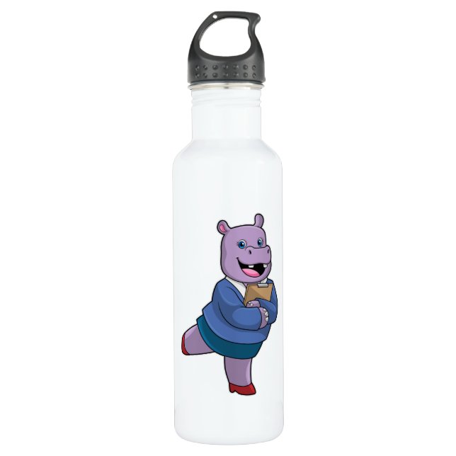 Hippo as Secretary with Notepad 710 Ml Water Bottle (Front)