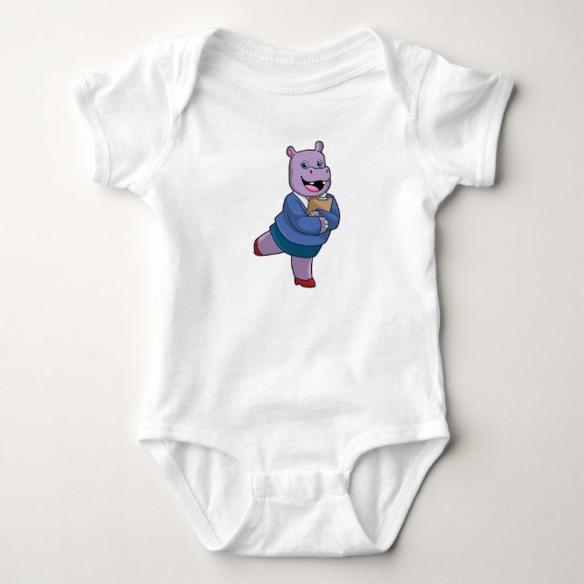 Hippo as Secretary with Notepad Baby Bodysuit (Front)