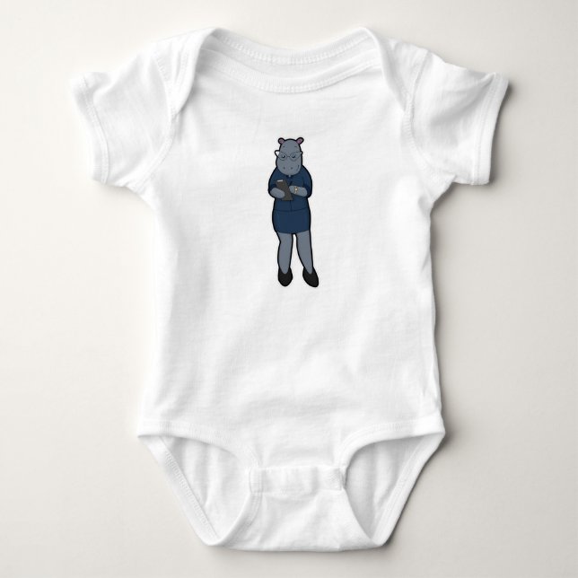 Hippo as Secretary with Notepad & Pen Baby Bodysuit (Front)
