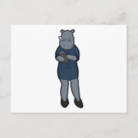 Hippo as Secretary with Notepad & Pen
