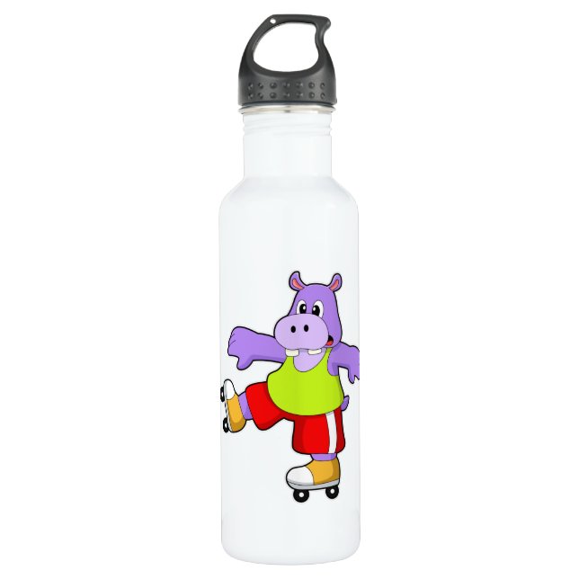 Hippo as Skater with Inline skates 710 Ml Water Bottle (Front)