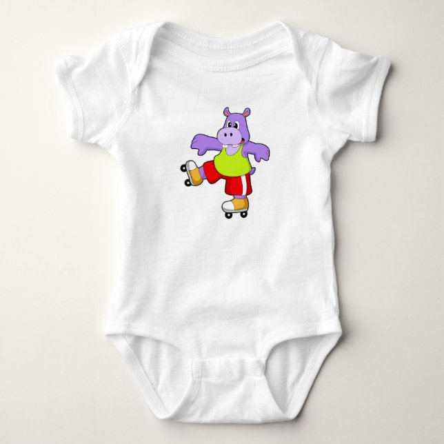 Hippo as Skater with Inline skates Baby Bodysuit (Front)