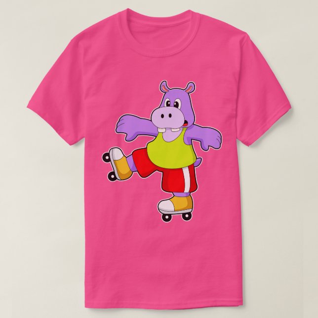Hippo as Skater with Inline skates T-Shirt (Design Front)