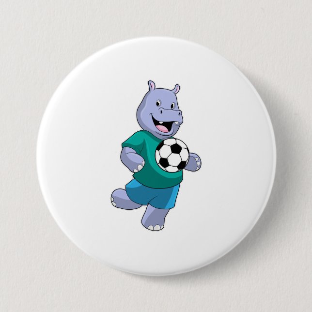 Hippo as Soccer player with Soccer 7.5 Cm Round Badge (Front)