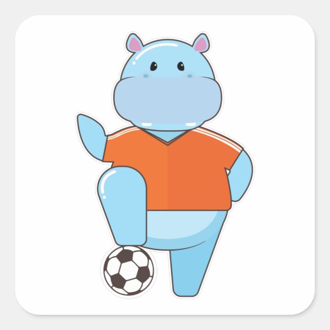 Hippo as Soccer player with Soccer ball Square Sticker (Front)