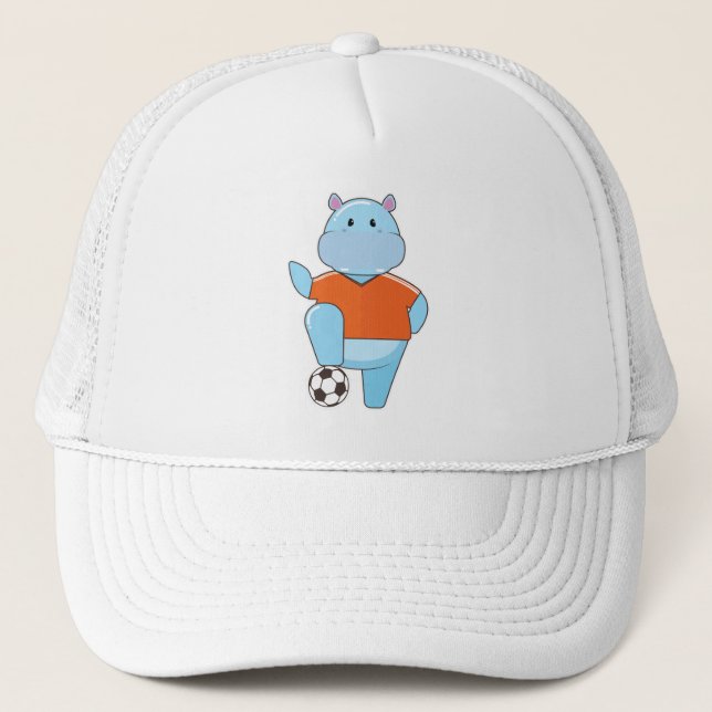 Hippo as Soccer player with Soccer ball Trucker Hat (Front)