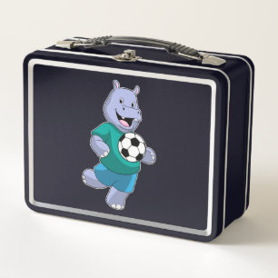 Hippo as Soccer player with Soccer Metal Lunch Box
