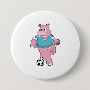 Hippo as Soccer player with Soccer.PNG 7.5 Cm Round Badge