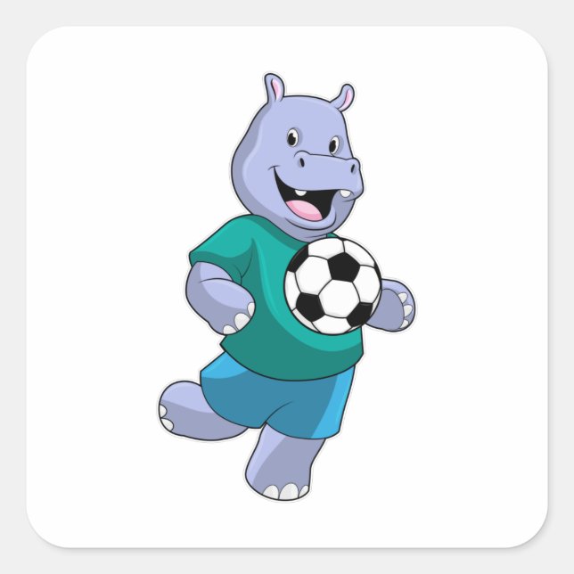 Hippo as Soccer player with Soccer Square Sticker (Front)