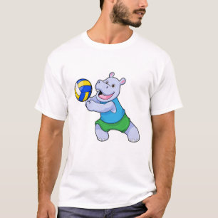 Hippo as Volleyball player with Volleyball T-Shirt
