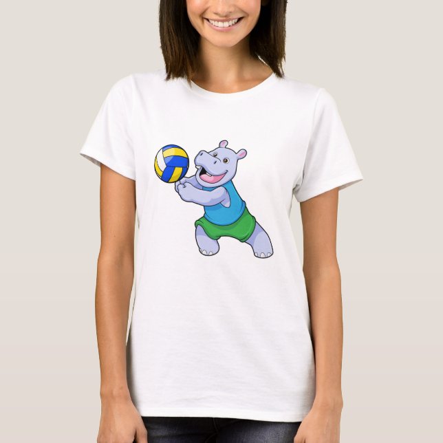 Hippo as Volleyball player with Volleyball T-Shirt (Front)