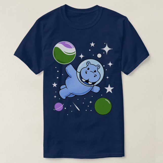Hippo Astronaut Genderqueer Pride  T-Shirt (Design Front)