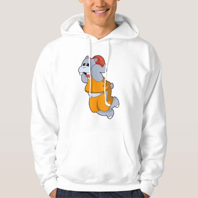 Hippo at Basketball Sports Hoodie (Front)