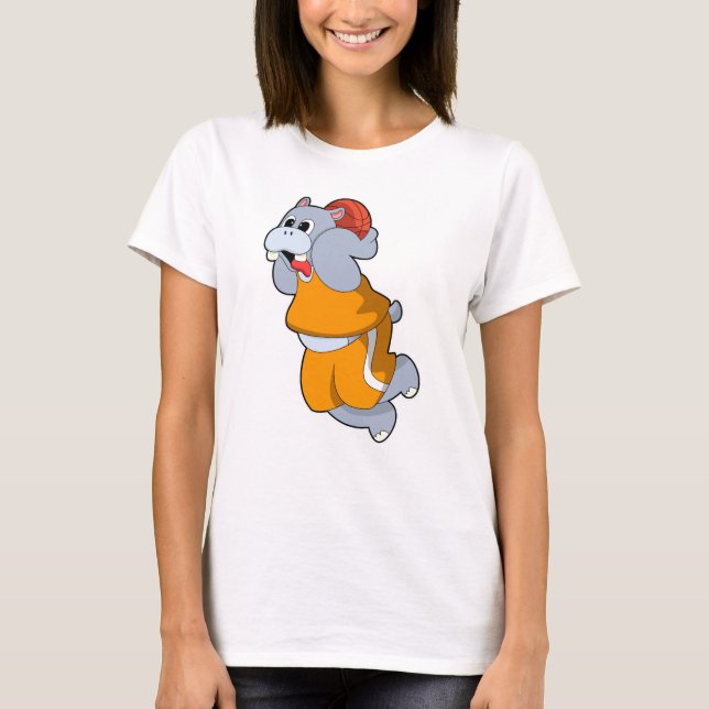 Hippo at Basketball Sports T-Shirt (Front)