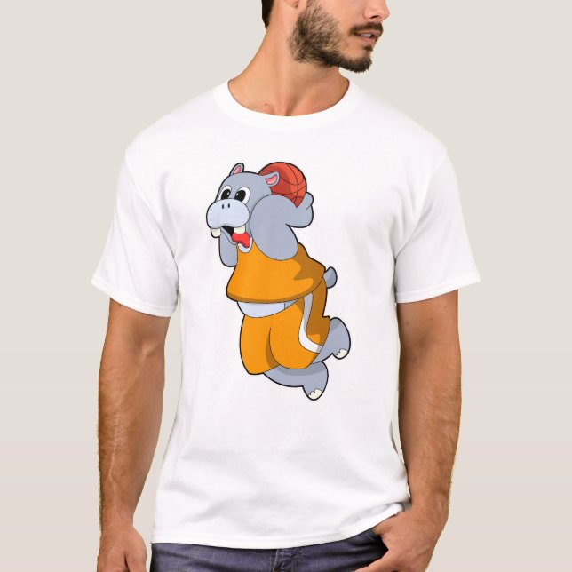 Hippo at Basketball Sports T-Shirt (Front)