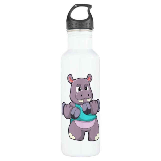 Hippo at Bodybuilding with Dumbbells 710 Ml Water Bottle (Front)