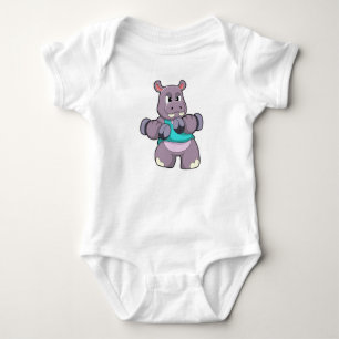 Hippo at Bodybuilding with Dumbbells Baby Bodysuit